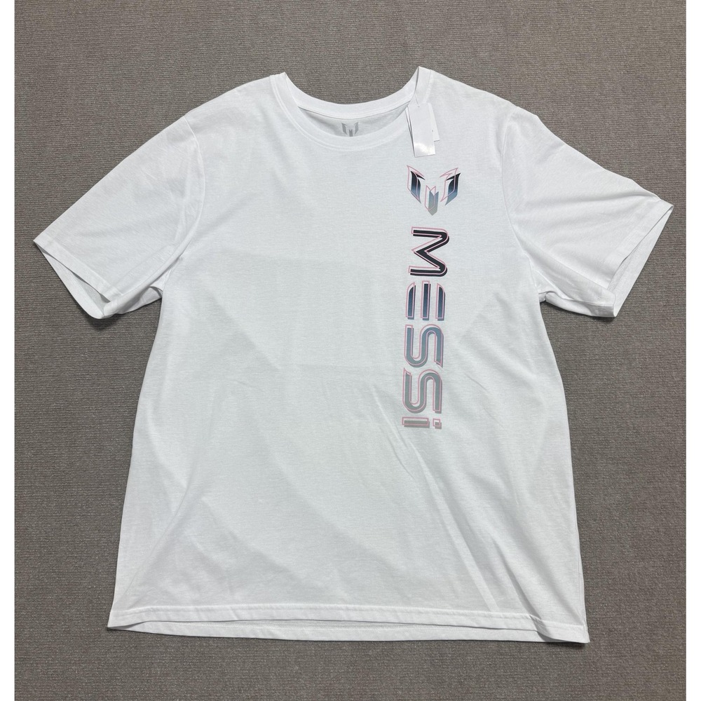MESSI Shirt Mens 3XL White Short Sleeve Vertical Gradient Logo‎ Soccer T-Shirt